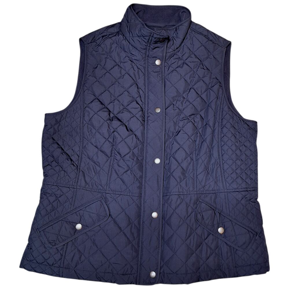 Talbots bundle of NWOT Women's XL quilted puffer vests plaid & Navy fullzip - Picture 3 of 9